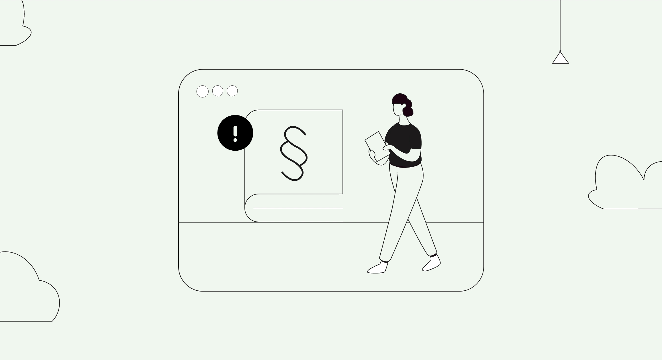 Abbildung: Eine Person mit einem Tablet steht vor einem großen Fenster, in dem ein Dokument mit einem Absatzsymbol.